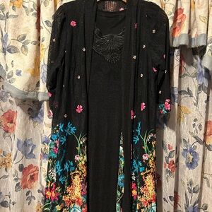 2-Piece Floral Black Dress and Cover-Up